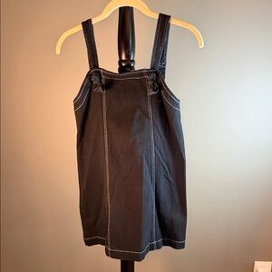Zara Black Denim Overall Mini Dress with Buckle Straps
